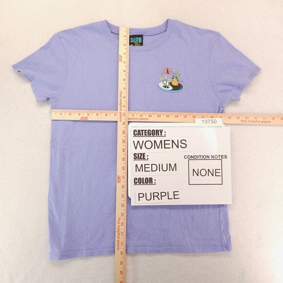 Alab Casual Long Sleeve Crew Neck Graphic T Shirt Womens Size Medium M Purple - Picture 5 of 9